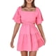 thumbnail image 1 of Vestido de mujer con cuello cuadrado y mangas acampanadas - Color liso, sin cintura, falda en capas, mangas cortas, 1 of 4