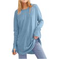 thumbnail image 2 of BXINGOHAI Women's Thumb Hole T-Shirt Loose Fit Tops Long Sleeve Crewneck Blouse Basic Solid Shirts Casual Fashion Tunic Tees Under $10 Blue,XXL, 2 of 6