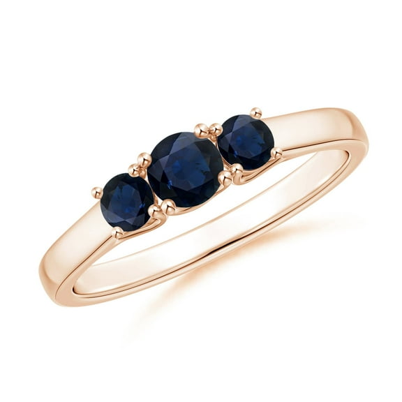 ANGARA Natural Classic Round Sapphire Three Stone Ring in 14K Rose Gold for Women (Size-4mm) | September Birthstone, Birthday, Anniversary, Jewelry Gift for Women | Natural Blue Sapphire Ring