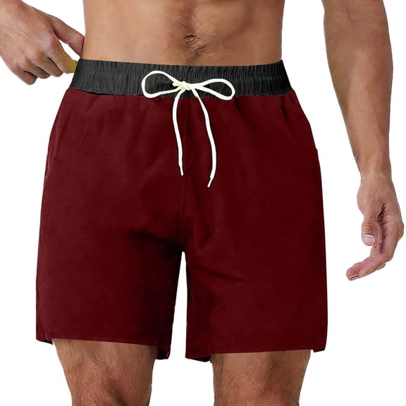 IWRICH Men's Swim Trunks Quick Dry Beach Shorts with Zipper Pockets and Mesh Liner Red XL