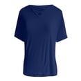 thumbnail image 4 of Camiseta holgada de manga corta con cuello en V lisa para mujer, poliéster spandex, top informal de verano, S-XXL, 4 of 4