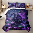 thumbnail image 2 of meiyoeat Mystic Purple Forest Dragon Twin Quilt Set for Men Women, Glitter Print Lotus Twin Coverlet Set, Purple, 2pcs, 2 of 7
