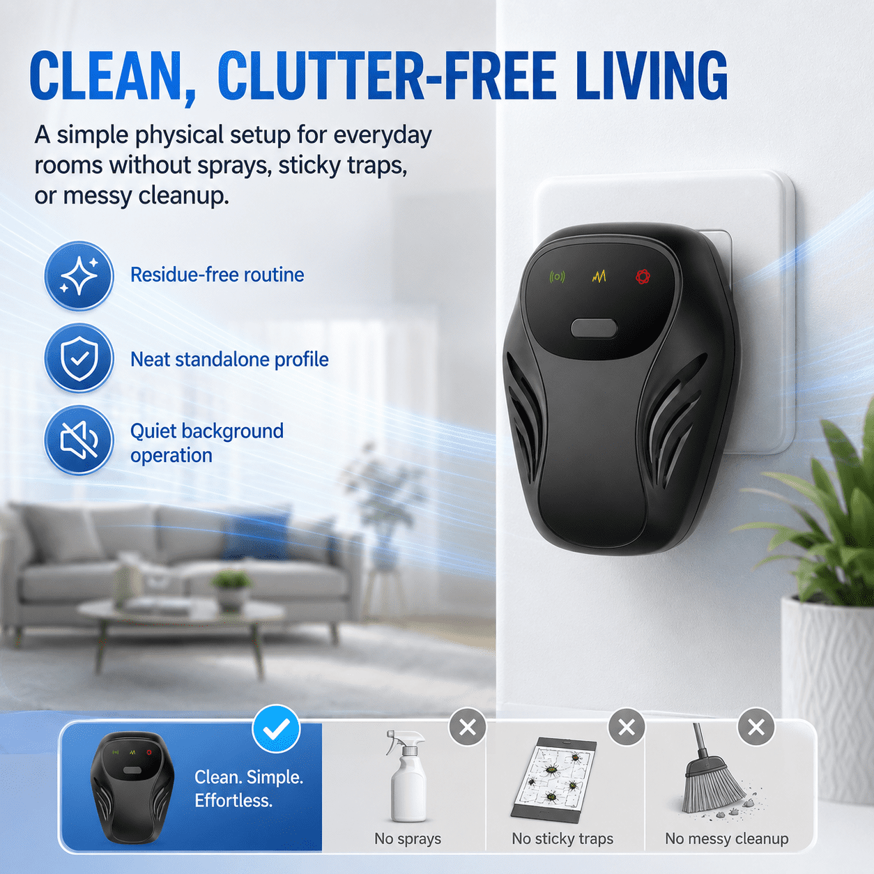 Orivelia Ultrasonic Pest Repeller, Orivelia Ultrasonic Pest Repeller for Fleas, Four Dynamic Frequency-Sweeping Rotation Modes with Single-Room Layout, Plug-In Design with Silent Operation