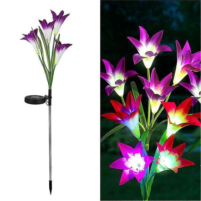 Luces solares al aire libre, 2 piezas Lily Luces solares de jardín Luces solares LED que cambian de color Flores más grandes y paneles solares Decoración de jardín para patio, caminos