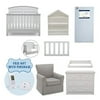 Serta Ashland 7-Piece Nursery Furniture Set with FREE Baby Monitor (ships separately) (Convertible Crib, Toddler Rail, 4-Drawer Dresser, Changing Top, Bookcase, Crib Mattress and Glider), Bianca White