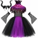 thumbnail image 3 of Disfraz de bruja de Halloween, Malefice, para niñas, color morado y negro, con tutú elegante, capa de plumas, disfraz de reina malvada, ropa para niños, 3 of 5