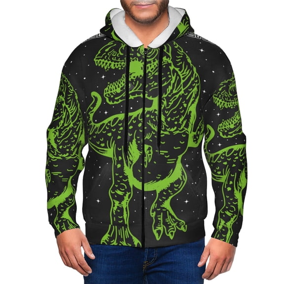 Vsdgher DINOSAUR IN SPACE Mens Hoodies Zip Hoodie, Hoodies for Men, Zip-up Hooded Sweatshirt-Small