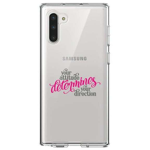 DistinctInk Clear Shockproof Hybrid Case for Samsung Galaxy Note 10 (6.3" Screen) - TPU Bumper Acrylic Back Tempered Glass Screen Protector - Your Attitude Determines Your Direction