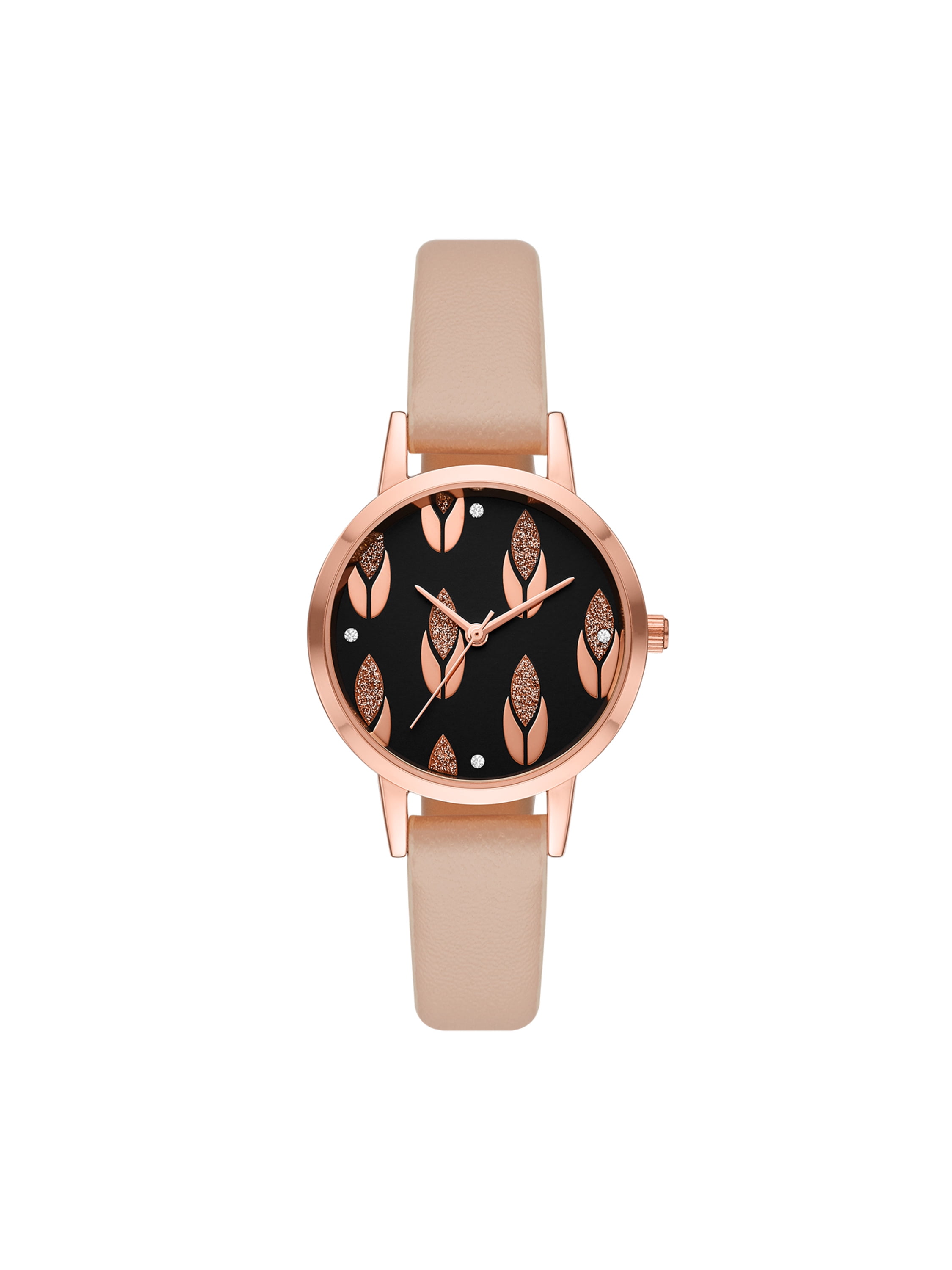 Time and Tru Ladies' Wrist Watch with Rose Gold Round Case and dark Blush Faux Leather Strap