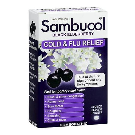 6 Pack sambucol sureau noir Rhume et grippe secours homéopathiques 30 comprimés Chaque