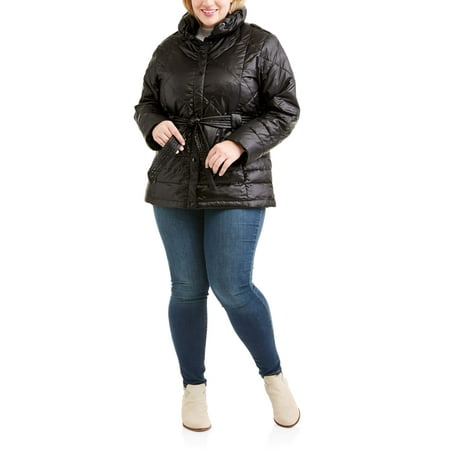 Belted Textured Wool Blend - Big Chill Women's Plus Size Belted Down Blend Jacket