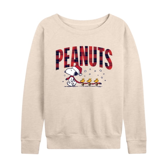 Peanuts - Plaid Snoopy & Woodstock - Women's French Terry Long Sleeve Pullover