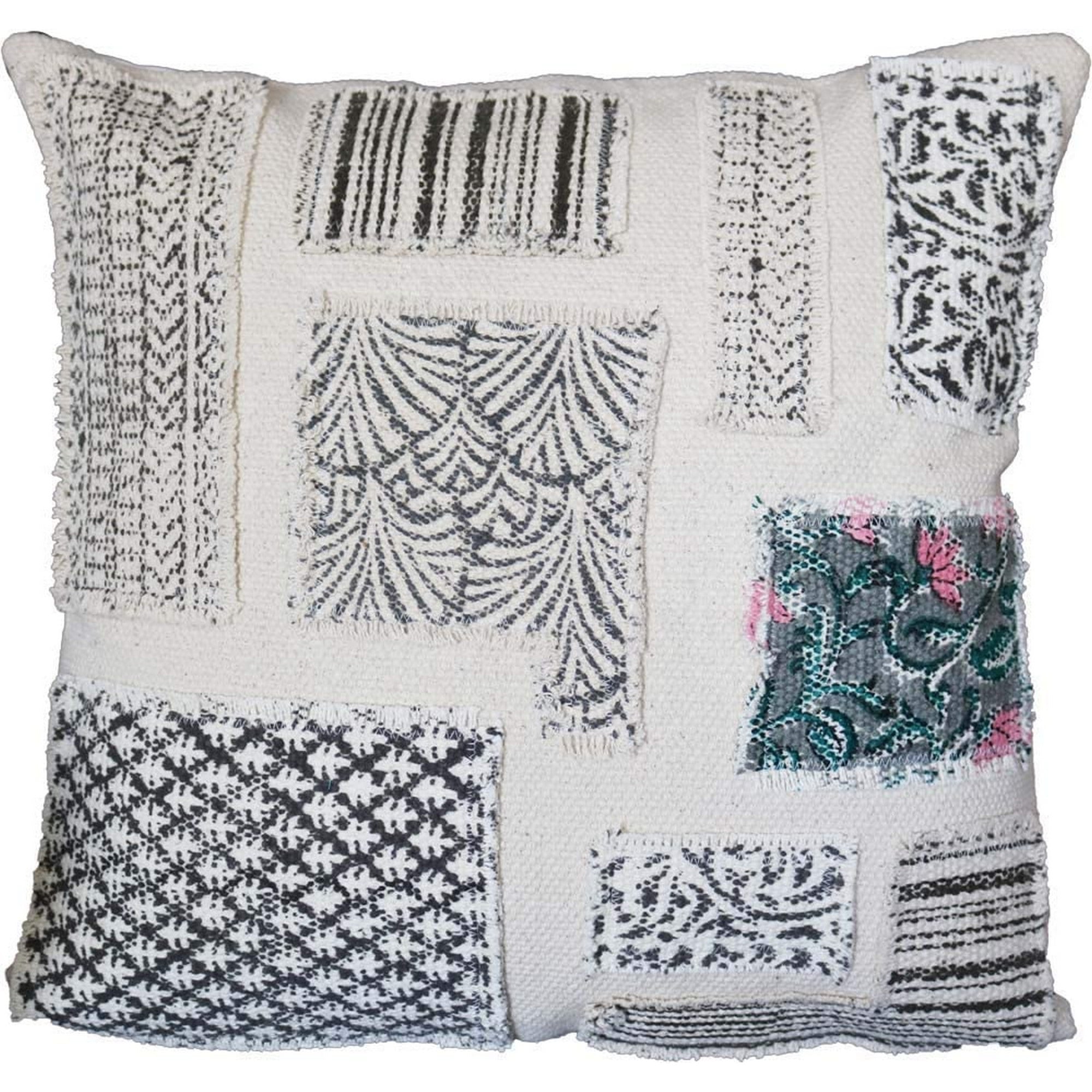 Benjara 36 x 14 Cotton Accent Pillow with Trimmed Fringe Details Gray and Cream Set of 4 
