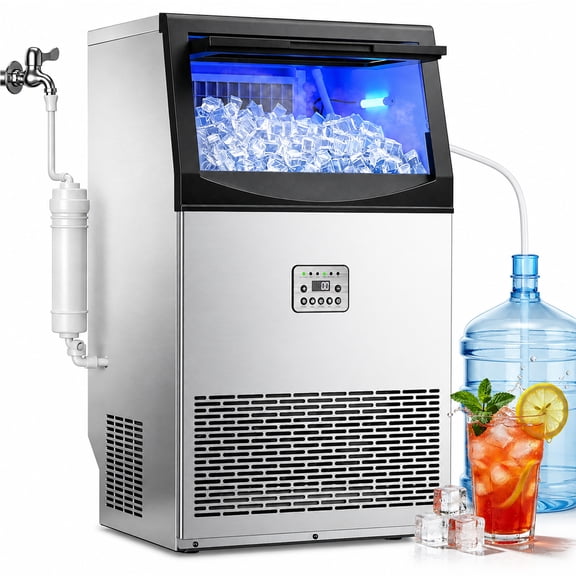 150lbs/24H Commercial Ice Maker Machine, Stainless Steel Under Counter ice Machine with 50lbs Ice Storage Capacity, Freestanding Ice Maker
