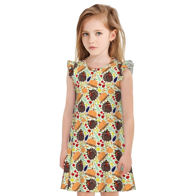 Vsdgher Chemises de Nuit Action de Grâce pour Filles Manches Courtes à Volants Robe de Nuit Pyjama pour Fête Pyjama-TG