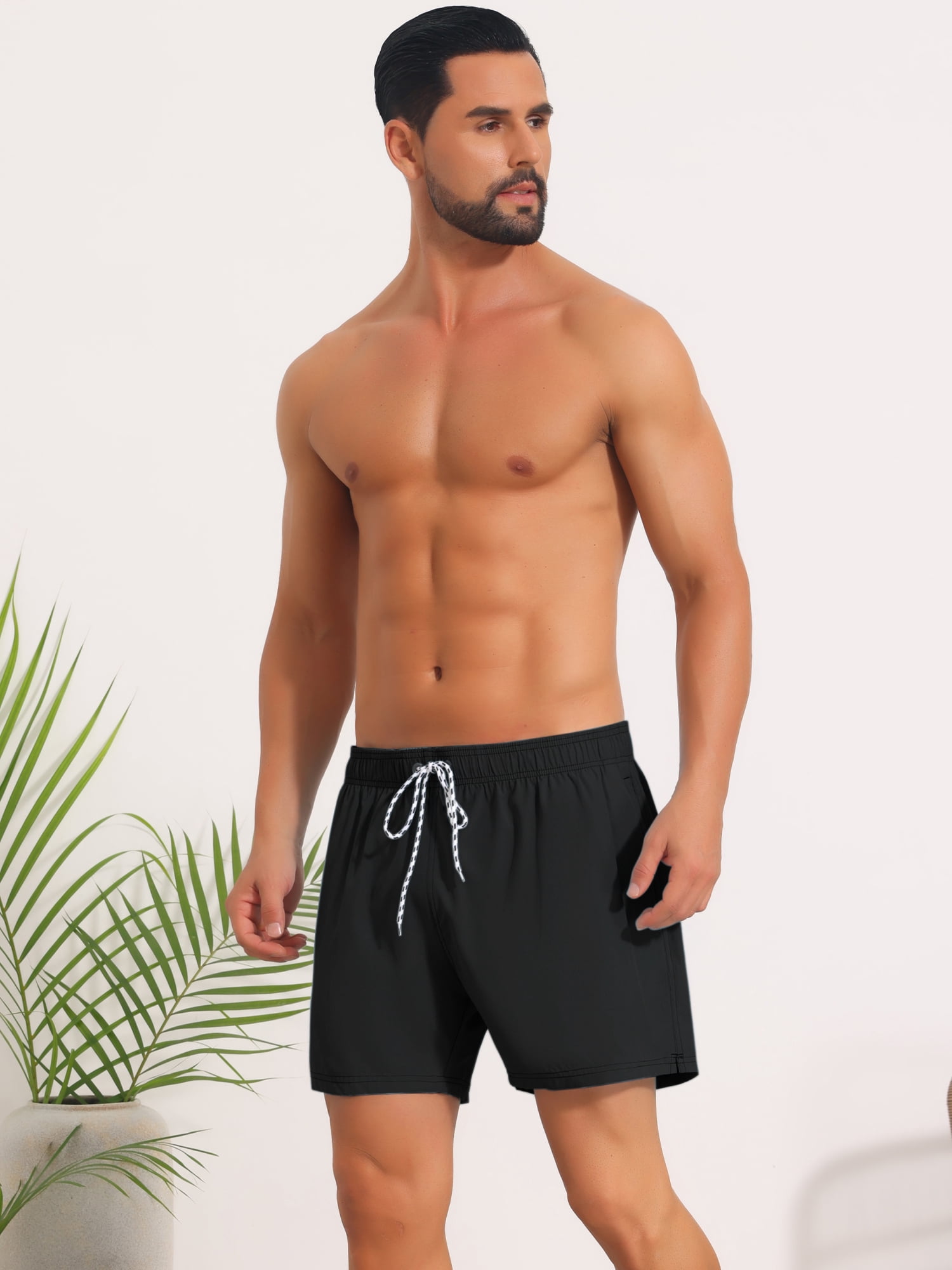 DARING DIVA Men's Board Drawstring Waist Stretch Liner Pool Beach Shorts 28 Black
