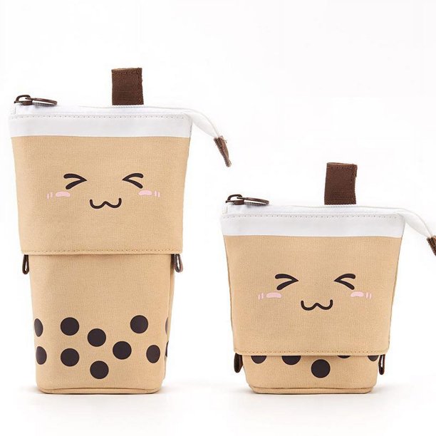 Lindo estuche para lápices, portalápices de pie, bolsa de maquillaje telescópica, bolsa de cosméticos emergente con cara sonriente Kawaii, estuche de papelería, caja organizadora de oficina para Rojo Verde