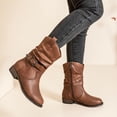 thumbnail image 5 of Women's Mid-Calf Cowgirl Boots with Low Chunky Heel,Classic Round Toe,Cowboy Style,Side Zipper,Fashion Western Dark Brown Boots., 5 of 6