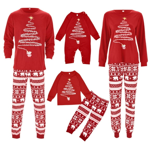 Gaexia Christmas Pjs for Family Santa Gnome Top & Festive Pattern Pants Holiday Sleepwear for Women, Men, Kids & Baby Couples & Family Matching Christmas Pajamas