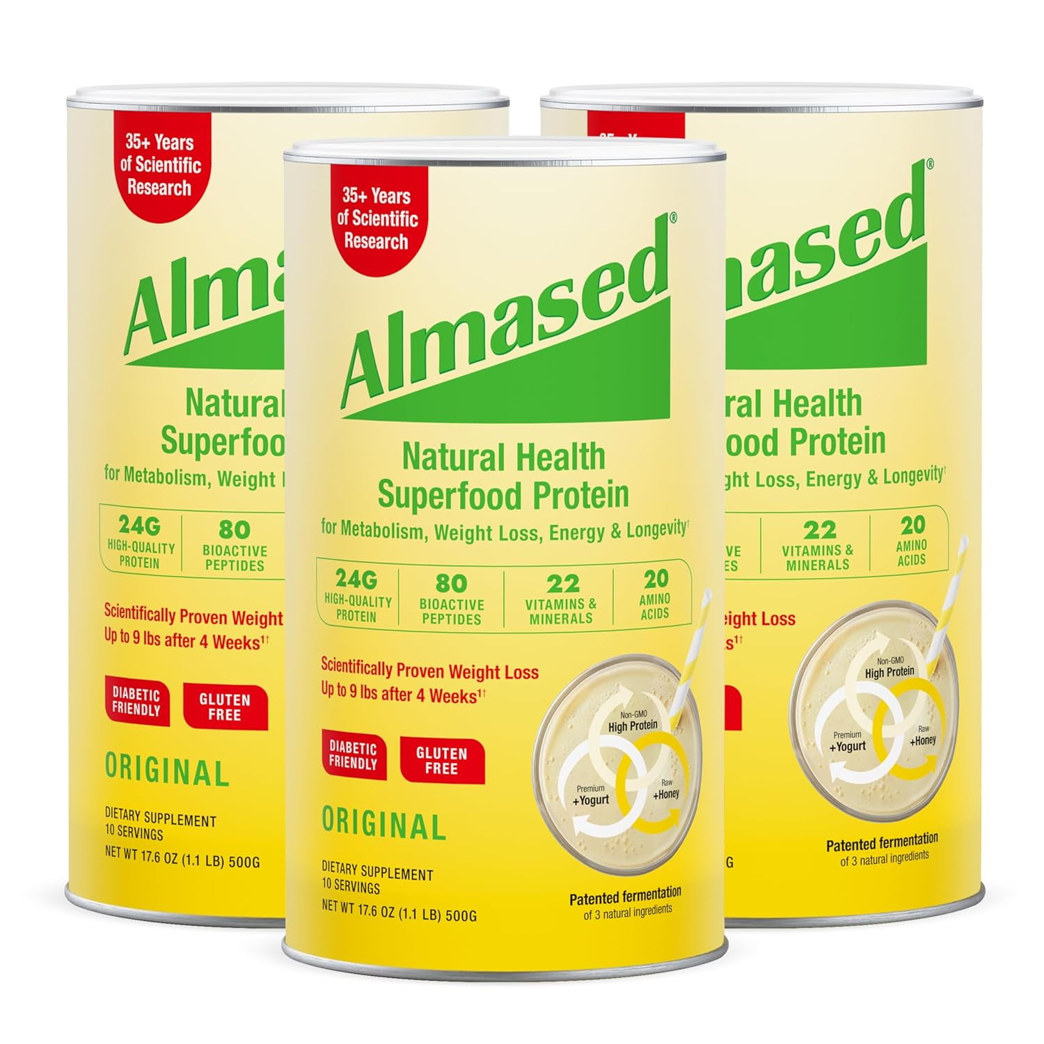 Almased Meal Replacement Shake, Original Flavor, 17.6 oz – Low-Glycemic, High-Protein, Weight Support