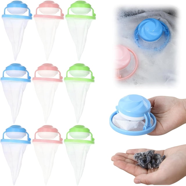 Filet Flottant de Filtration des Poils pour Enlever les Peluches, Attrape-Charpie pour Laveuse, Enlève-Poils d'Animaux pour Lessive, Sacs de Filet de Filtre à Poils Réutilisables pour Laveuse (Lot de 9 Couleurs Assorties)