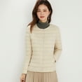 thumbnail image 5 of Otoño e Invierno, chaqueta de plumón forrada de manga larga con cuello redondo y cuello redondo de Color sólido claro para mujer, chaqueta de plumón de talla grande 90, 5 of 5