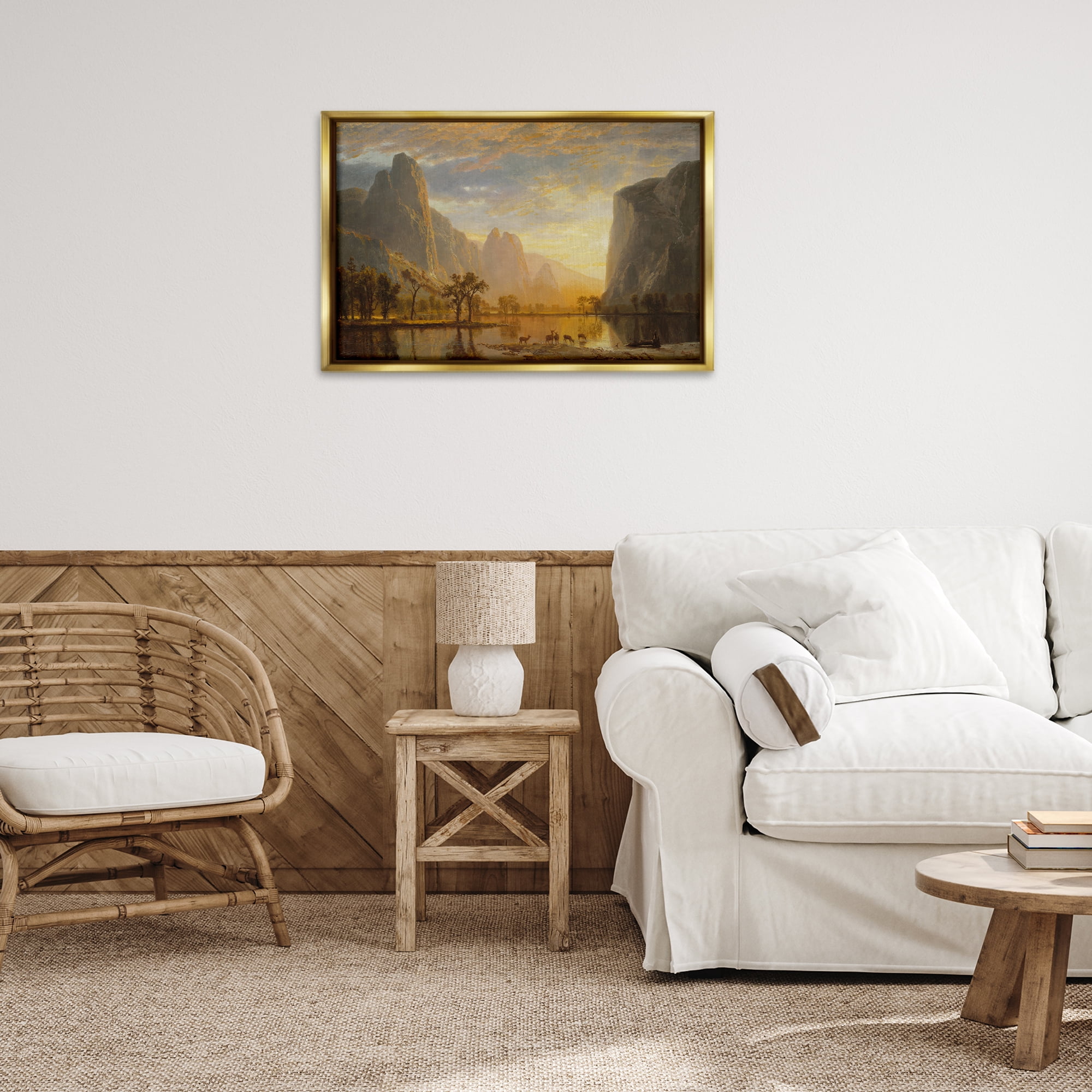 Stupell Industries Classic Bierstadt Yosemite Landscape Landscape & Nature Painting Gold Floater Framed Canvas Art Print Wall Art, 31 x 21