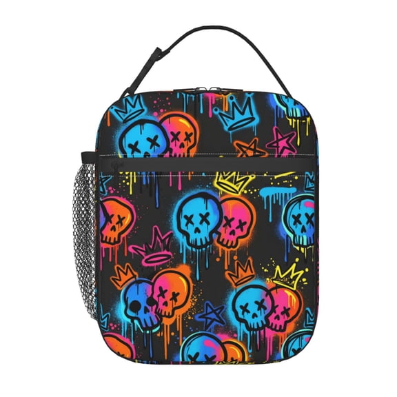 Gothic Skull Lunch Box For Women Men, Reusable Insulated Goth Dark Aesthetic Lunch Bag,Polyester Cooler Handbags Case For Picnic Work Travel Beach Or Hiking