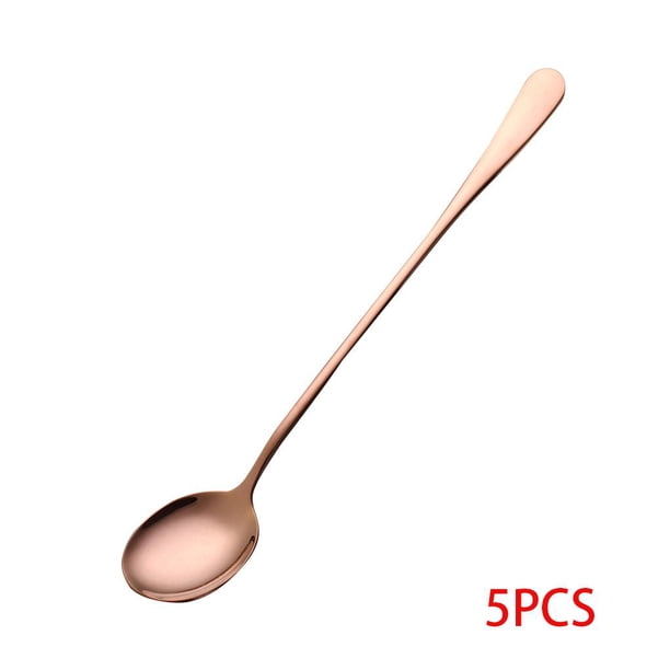 Cuchara de café de acero inoxidable con asas largas de 5 uds., Cuchara de postre de color sólido para cocina / oficina / cafetería Speravity JJ14436-02