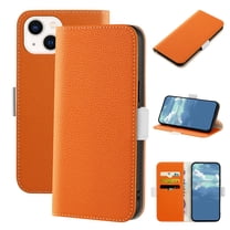 Dteck Wallet Phone Case for Apple iPhone 14 (6.1 inch),Magnetic Folio Flip Holder Card Slots Candy Color Lychee Texture PU Leather Full Protection Protective Cover,Orange