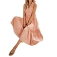 thumbnail image 4 of Lucakuins Mujer Verano A-line Midi Vestido Casual Color sólido Con cuello en V Volantes Sin mangas Suelto Vestido de playa de vacaciones Lucakuins  moda, 4 of 9