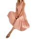 thumbnail image 4 of Lucakuins Mujer Verano A-line Midi Vestido Casual Color sólido Con cuello en V Volantes Sin mangas Suelto Vestido de playa de vacaciones Lucakuins  moda, 4 of 9