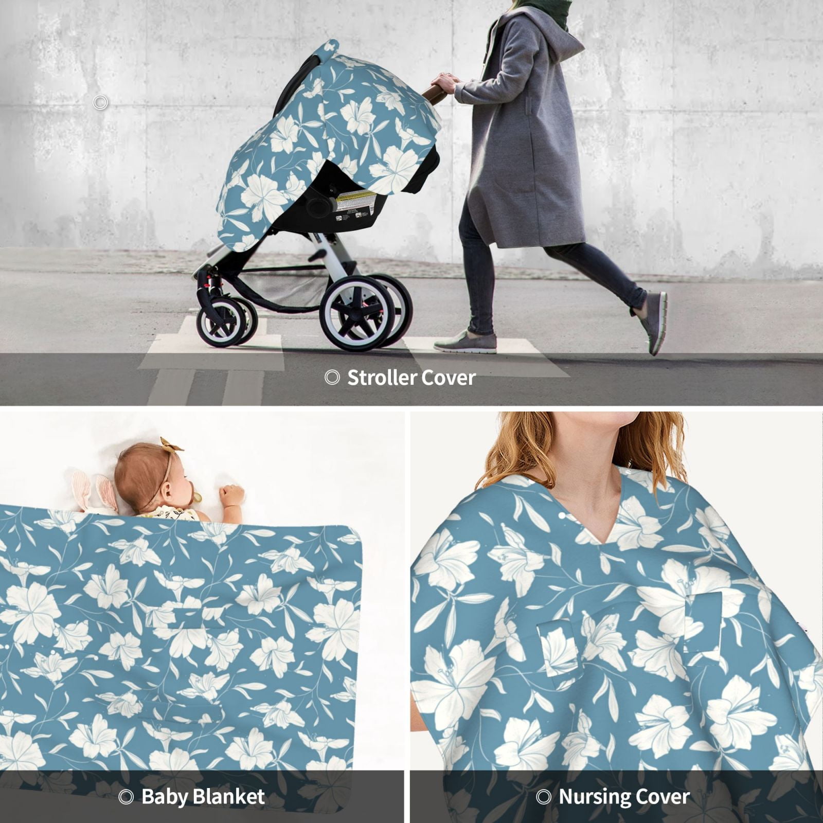 Car Seat Cover Baby - Lilies Flowers Light Blue Breathable Infant Car Seat Cover for Baby Carseat, Lightweight Comfort Baby Essentials Must Haves Newborn Stuff for Girl Boy