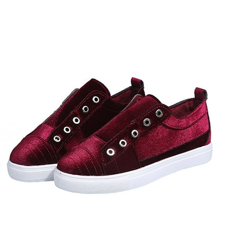 

huanledash Women Casual Anti-skid Round Toe Flat Suede Upper Elastic Loafers Walking Shoes