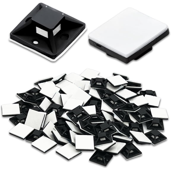 BDKWID-100-Pack Black Self-Adhesive Cable Zip Tie Mounts – Nylon Wire Clips and Anchor Holders for Cord Management in Home, Car & Office