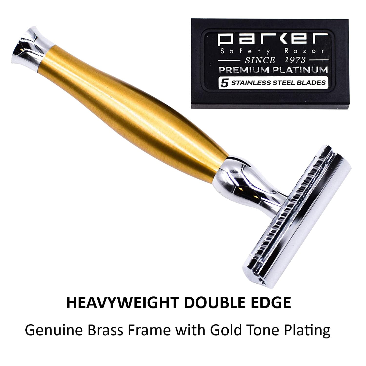 Parker Safety Razor 48R 3-Piece Double Edge Safety Razor in Gold Finish–5 Parker Blades Included