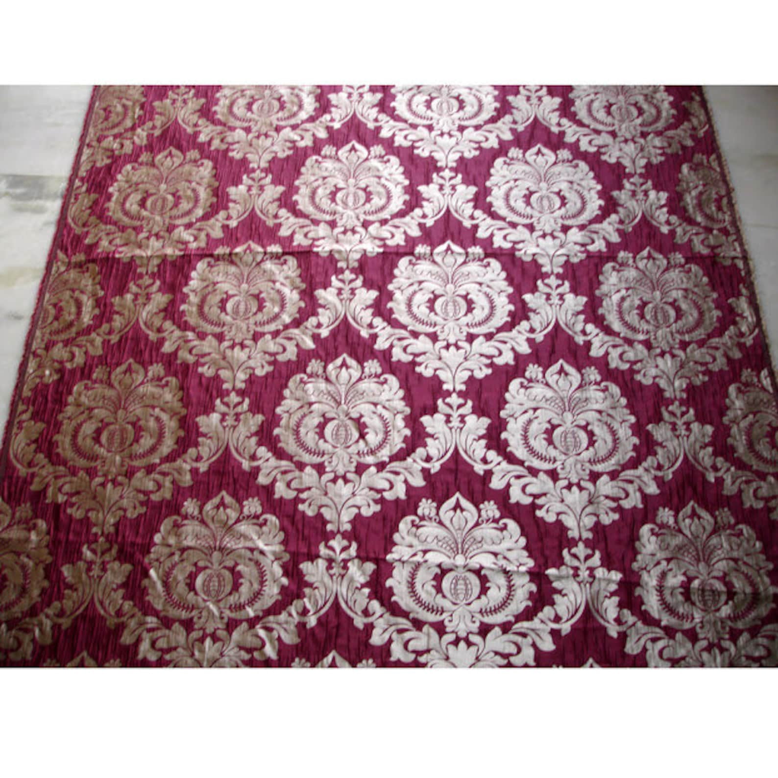 Fabric Mart Direct Burgundy Polyester Weave Fabric By The Yard, 48 inches or 122 cm width, 9 Continuous Yards Purple Polyester Fabric, Ruby Royal Damask, Upholstery Drapery Curtain Wholesale Fabric