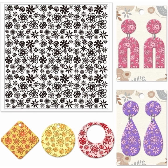 Plum Blossoms Polymer Clay Texture Sheets Art Rotation Flowers Silicone Texture Stamp Clay Texture Mat Modeling Pattern Pad Texture Sheets DIY