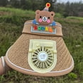 thumbnail image 6 of Xfvqtps Sun Visor Hat with Fan for Boys and Girls Straw Hat with Built in USB Charging Fan Cute Bear Decor Large Brim Empty Top Sun Protection Travel Beach Summer Fan Hat for 3-8 Years Khaki, 6 of 6