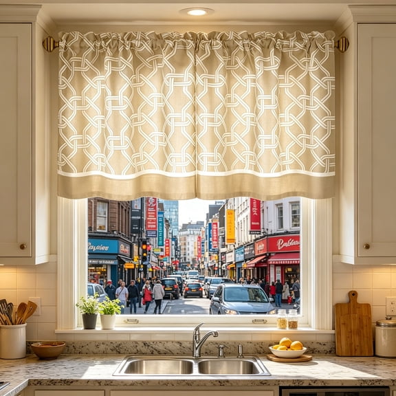 HomeKingdee 2D Print Kitchen Short Curtain Washable Waterproof - Half Window Curtain For Kitchen Window Home Cafe Decor