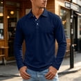 thumbnail image 2 of UDAUDU Long Sleeve Polo Shirt for Men 2026 Casual Cotton-Blend Fabric Fall Trendy Golf Shirt with Collar 3-Button Placket Navy S, 2 of 8