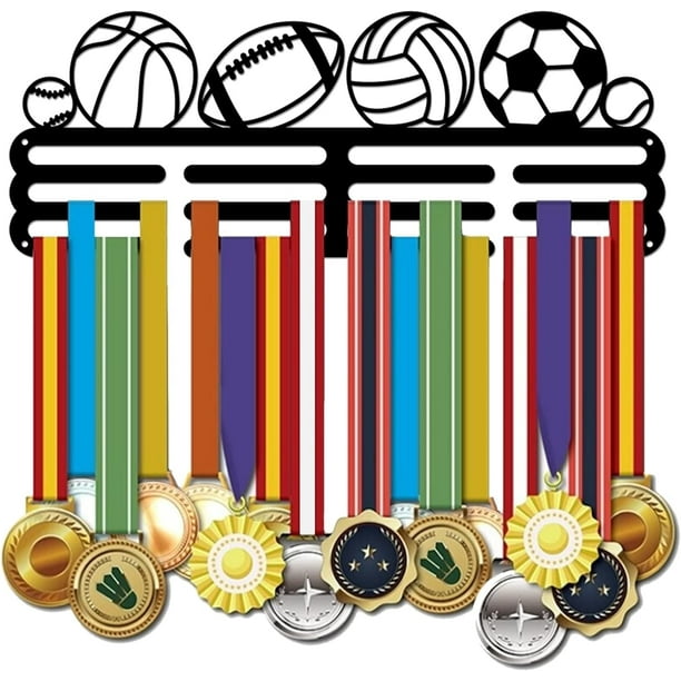 Soporte para medallas deportivas: colgador para medallas de béisbol, fútbol y baloncesto. Exhibidor de medallas de hierro para pared. Gancho para múltiples medallas.