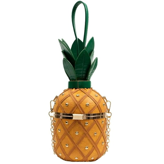 PU Leather Crossbody Bag Fruit Pineapple Shape Chain Shoulder Bag Trendy Tote Bag Studded Messenger Bag Handbag Purse