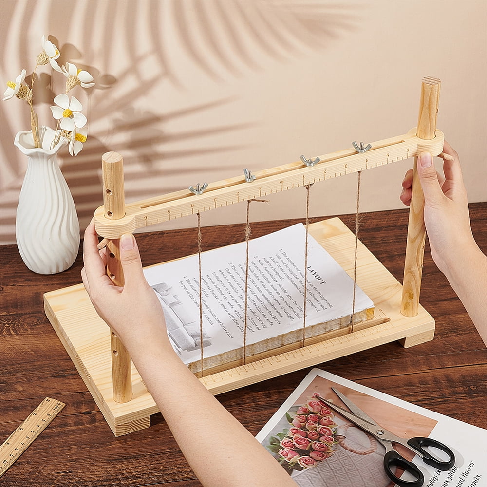 1set Pine Wood Bookbinding Tool with Hemp Rope Bookbinding Supplies BurlyWood Finished Product: 40x24x32cm