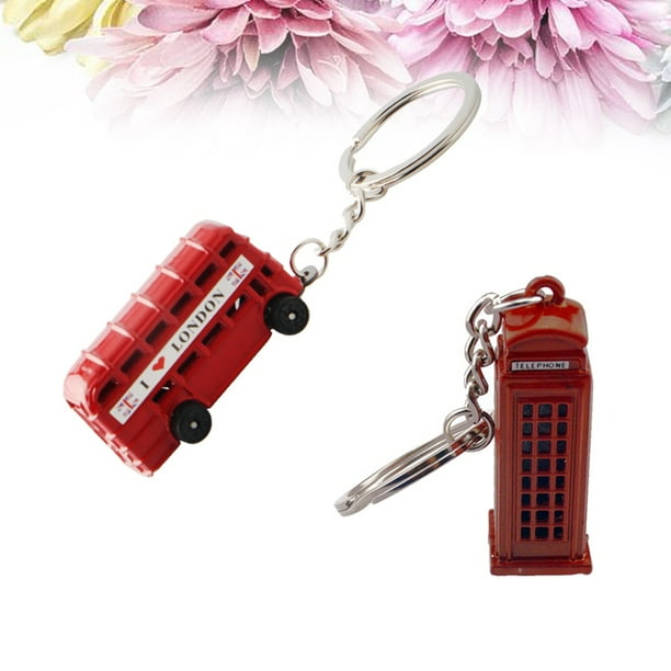 4pcs Fashion Metal Key Chain Double Deck Bus Pendants Car Key