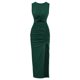 thumbnail image 3 of Vestir Falda casual Cuello redondo Abertura Sin mangas Fruncido Vestido de mujer Sólido (Verde XL) Cgtredaw Para estrenar, 3 of 7