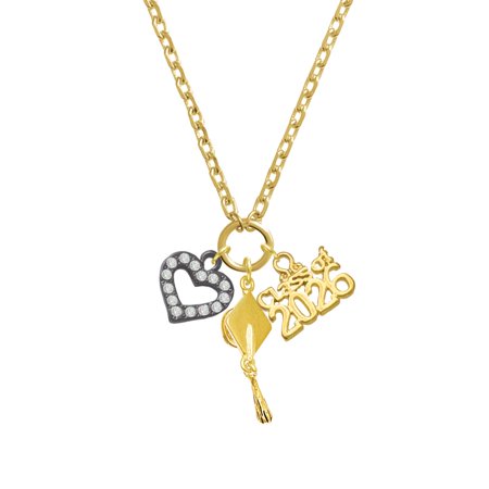 Delight Jewelry Black Nickeltone Crystal Open Heart - Gold-tone Class of 2026 Graduation Zoey Charm Necklace, 28"
