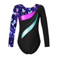 thumbnail image 1 of iEFiEL Girls Gymnastics Leotard Shiny Rhinestone Long Sleeve Colorful Print Bodysuit Dance Costume Navy Blue 4, 1 of 5