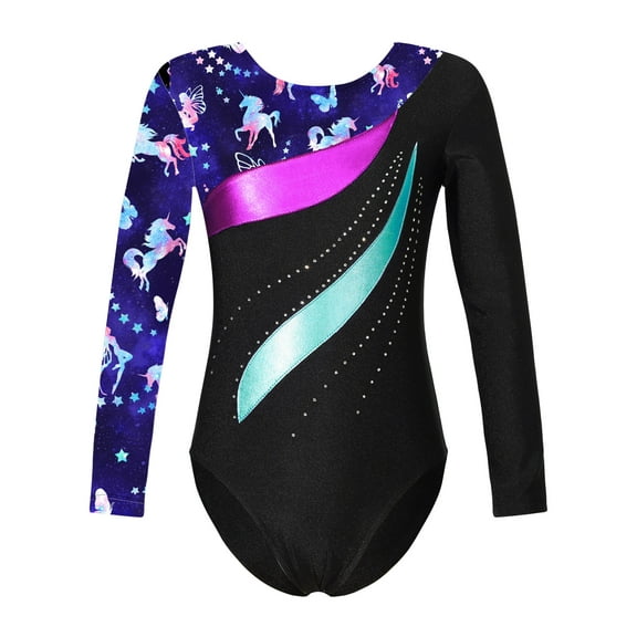 MSemis Girls' Leotard Ballet Dance Gymnastics One Piece Unitard Bodysuit Navy Blue 6
