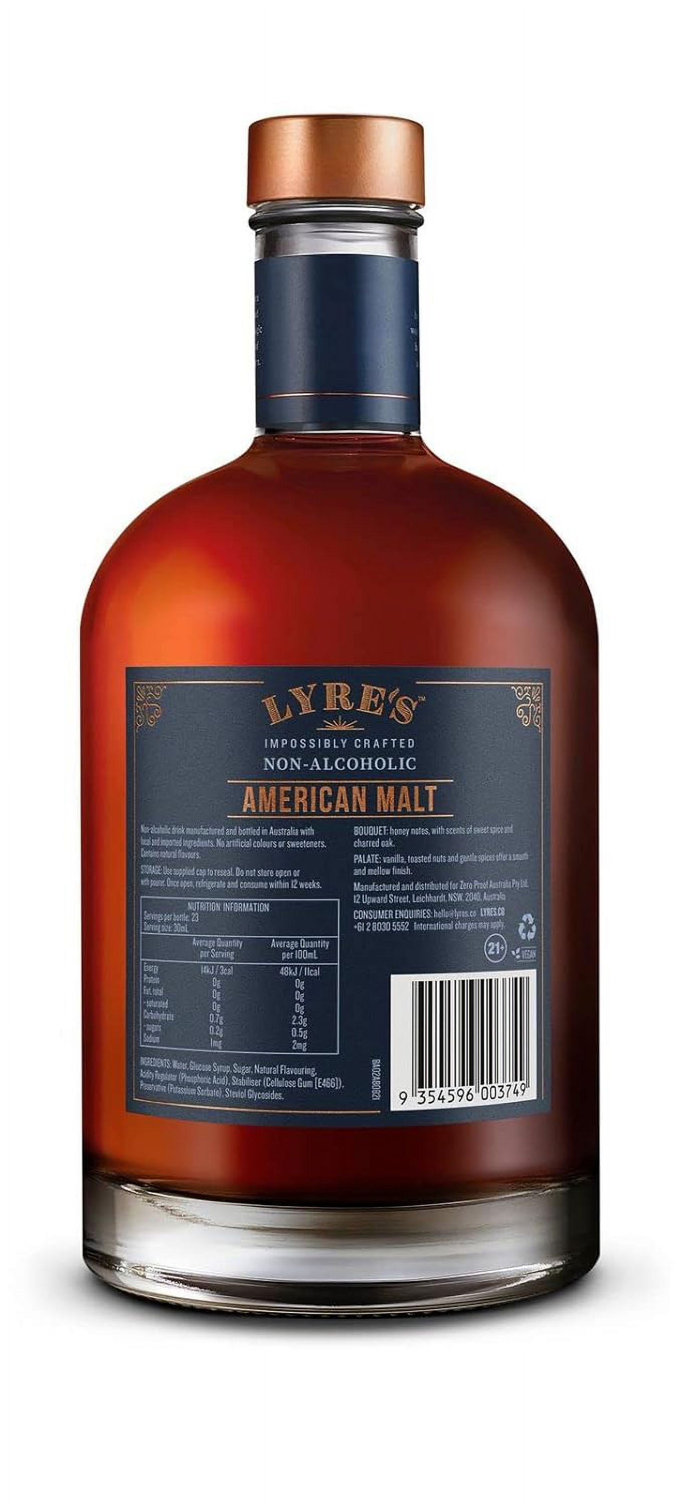 Lyre's American Malt - Non-Alcoholic Spirit, Case of 6, Bourbon Style, Premium, 23.7 Fl Oz x 6